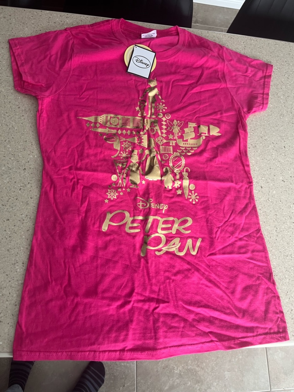 Disney Pink Peter Pan Graphic Tee with Gold Print